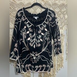 Lauren Michelle Black With Pink & Cream Adjustable Neckline 3/4 Sleeve Size 3X